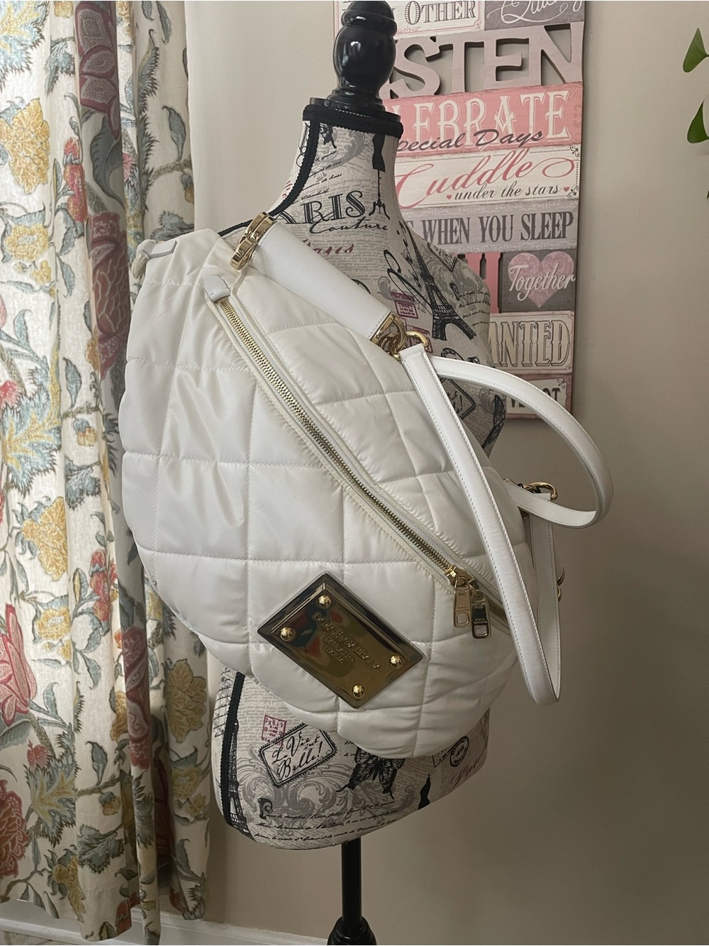 Dolce & Gabbana XL White Quilted Crossbody Bum orShoulder Bag with Gold Hardware